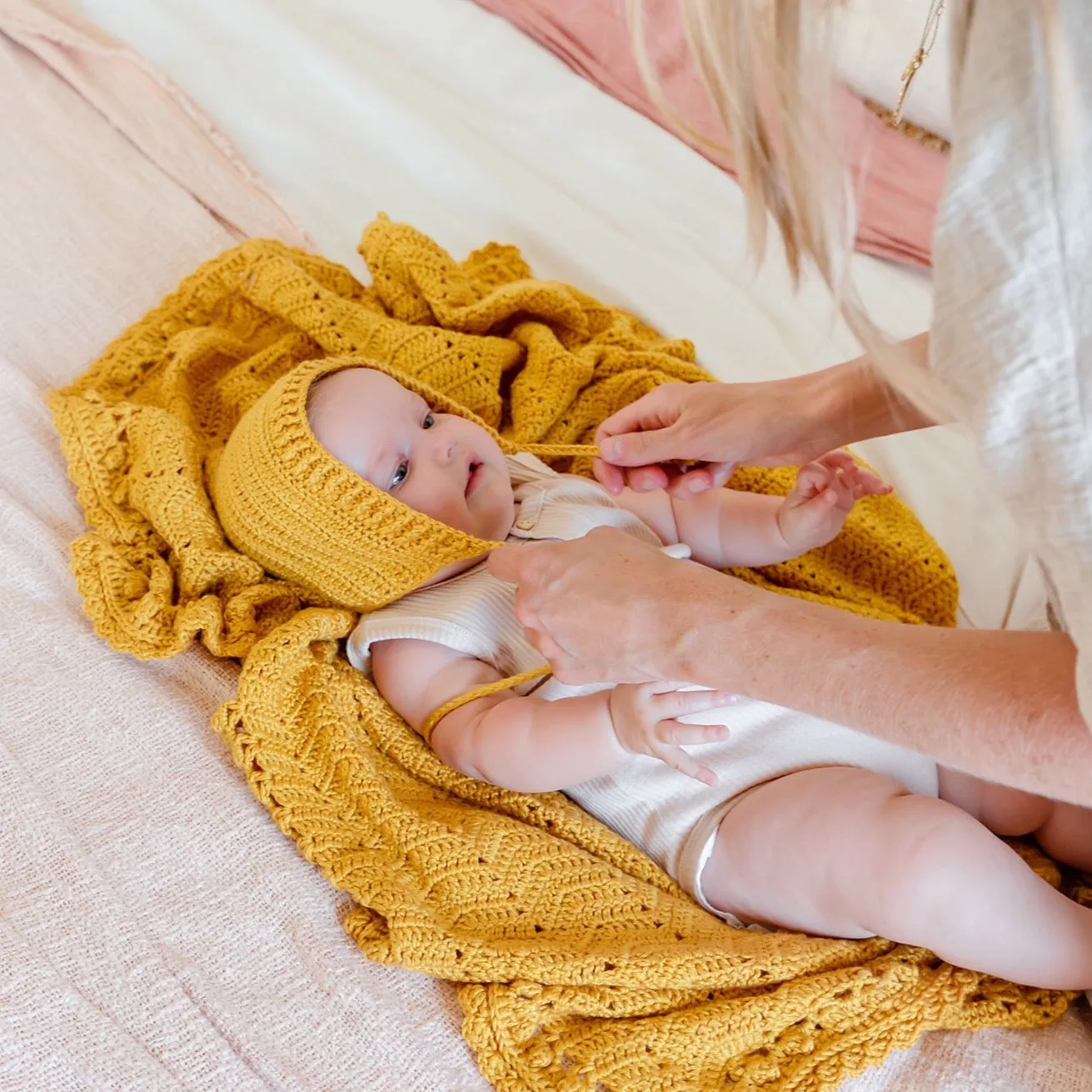 Turmeric | Crochet Bonnet & Bootie Set