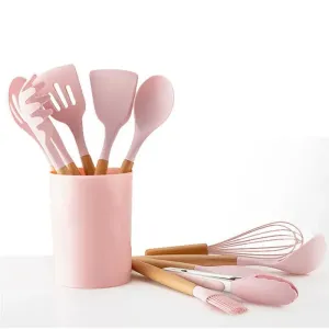 Utensils Wooden Handle Non-stick Silicone Cookware