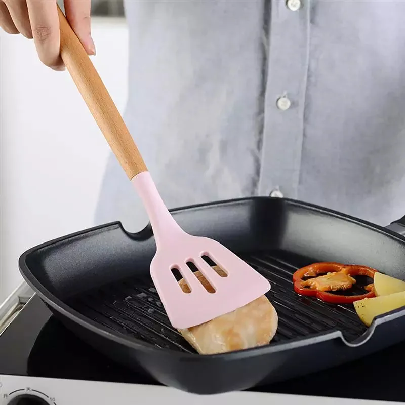 Utensils Wooden Handle Non-stick Silicone Cookware