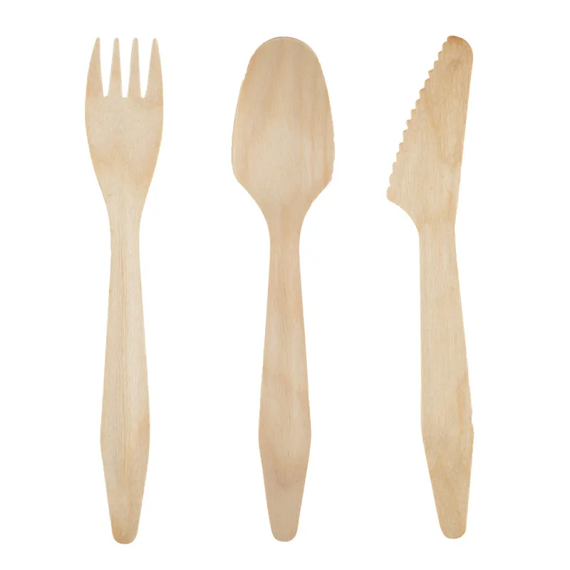 Waxed Wooden Cutlery Natural Tableware  - 100 per pack